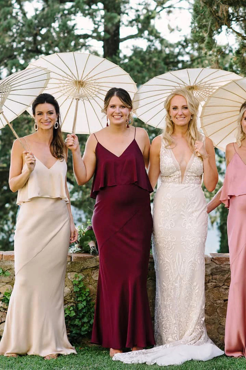 Mermaid V-Neck Straps Solid Elastic Satin Bridesmaid Dress