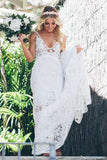 Mermaid V-neck Lace Wedding Dresses With Sweep Train WD691-Pgmdress
