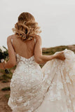 Mermaid V-neck Open Back Lace Appliques Bohemian Wedding Dresses WD639