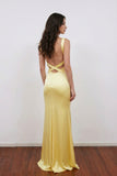 Mermaid V-neck Open Back Yellow Long Prom Dress Party Dress-Pgmdress