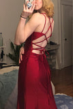 Mermaid V Neck Cross Back Burgundy Satin Long Prom Dress PSK535-Pgmdress