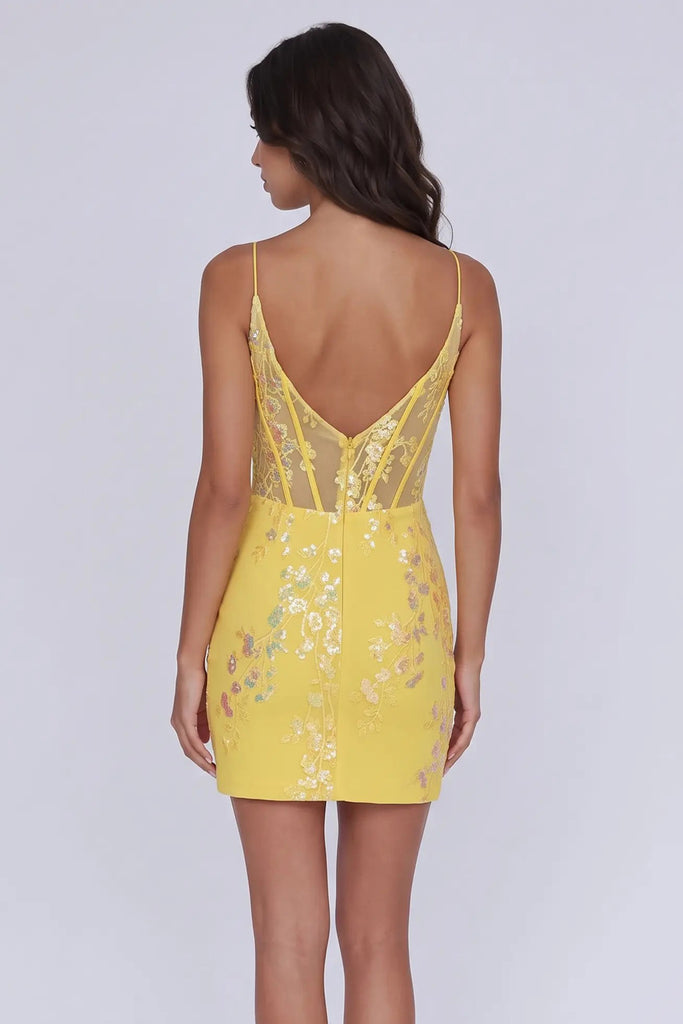 Mermaid Corset Tight Floral Yellow Homecoming Dress Party Dress-Pgmdress