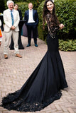 Mermaid Floral Black Wedding Dress Long Sleeve Wedding Gown WD742-Pgmdress