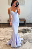Mermaid Halter Neckline Sheath Sky Blue Long Prom Dress PSK636-Pgmdress