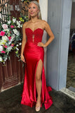Mermaid Lace Applique High Slit Royal Blue Long Prom Dress PSK547