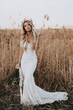 Mermaid Lace Boho Wedding Dress Ivory Beach Wedding Dress WD288-Pgmdress