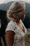 Mermaid Lace Ivory Cap Sleeves Boho Wedding Dress Bridal Gown WD783-Pgmdress
