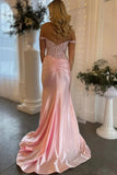 Mermaid Off Shoulder Pink Prom Dress With Appliques  PSK575-Pgmdress