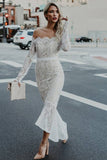 Mermaid Off Shoulder Trumpet Wedding Dress with Long Sleeves WD278-Pgmdress