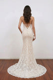 Mermaid Spaghetti Straps Backless Elegant Ivory Long Wedding Dress-Pgmdress