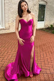 Meerjungfrau-Kleid, trägerlos, ärmellos, Fuchsia, mit Schlitz, PSK623
