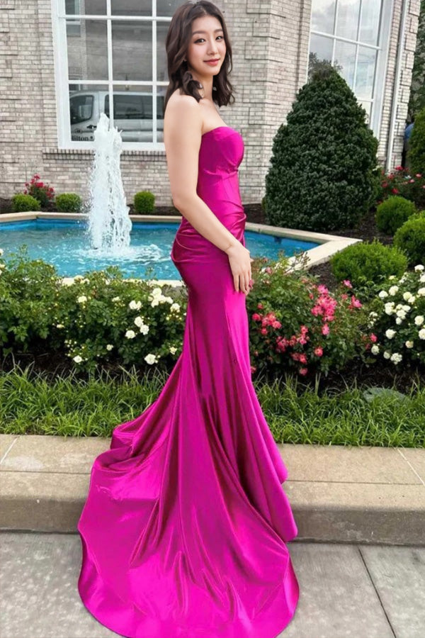 Mermaid Strapless Sleeveless Fuchsia Prom Dress with Slit PSK623-Pgmdress
