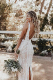 Mermaid/Trumpet Deep V-neck Lace Boho Wedding Dress Bridal Gown WD524-Pgmdress