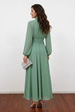 Modest Chiffon High Neck A Line Sage Green Mother of the Bride Dress-Pgmdress