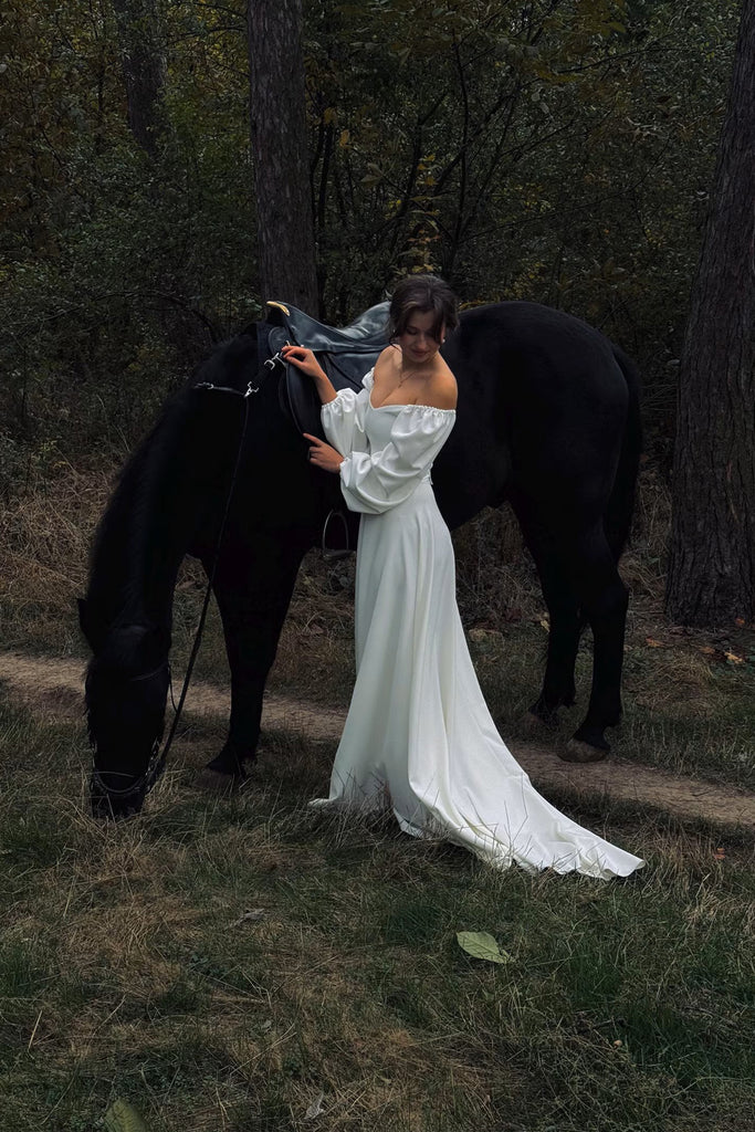 long sleeve elopement dress Modest Strapless Long Sleeve Wedding Dress Elopement Wedding Dress US2 / White