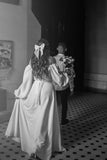 Modest Strapless Long Sleeve Wedding Dress Elopement Wedding Dress-Pgmdress