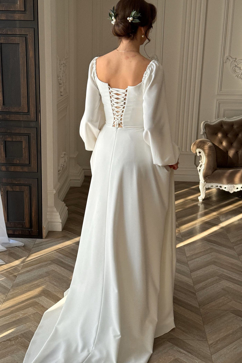 Modest Strapless Long Sleeve Wedding Dress Elopement Wedding Dress-Pgmdress