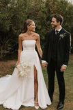 Modest Strapless Satin Detachable Tulle Wedding Dresses WD675-Pgmdress