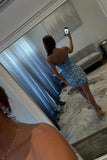 Off-Shoulder Empire Backless Bodycon Blue Homecoming Dress-Pgmdress