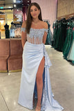 Off-Shoulder Mermaid Floral Long Prom Dress with Slit PSK502