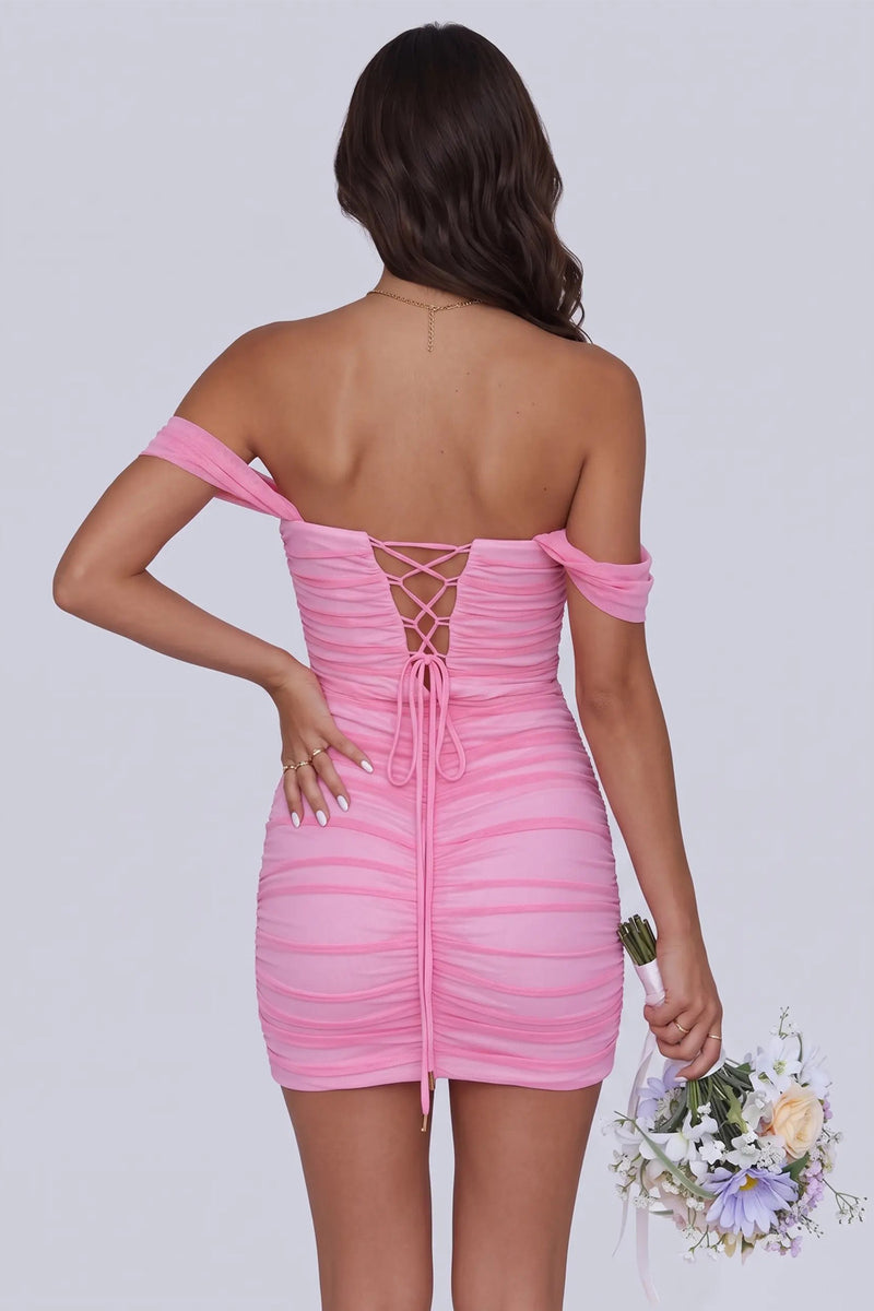 Off Shoulder Sweetheart Pleats Tight Homecoming Dress Party Dress-Pgmdress