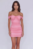 Off Shoulder Sweetheart Pleats Tight Homecoming Dress Party Dress-Pgmdress