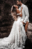 Off-the-Shoulder Tulle Lace Flowers Rustic Wedding Dresses Boho Wedding Gown WD631-Pgmdress