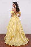 Off Shoulder Corset Ruffled Tulle Yellow Prom Dress Party Dress