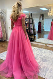 Off Shoulder Hot Pink Tulle Prom Dresses with 3D Flowers PSK534-Pgmdress