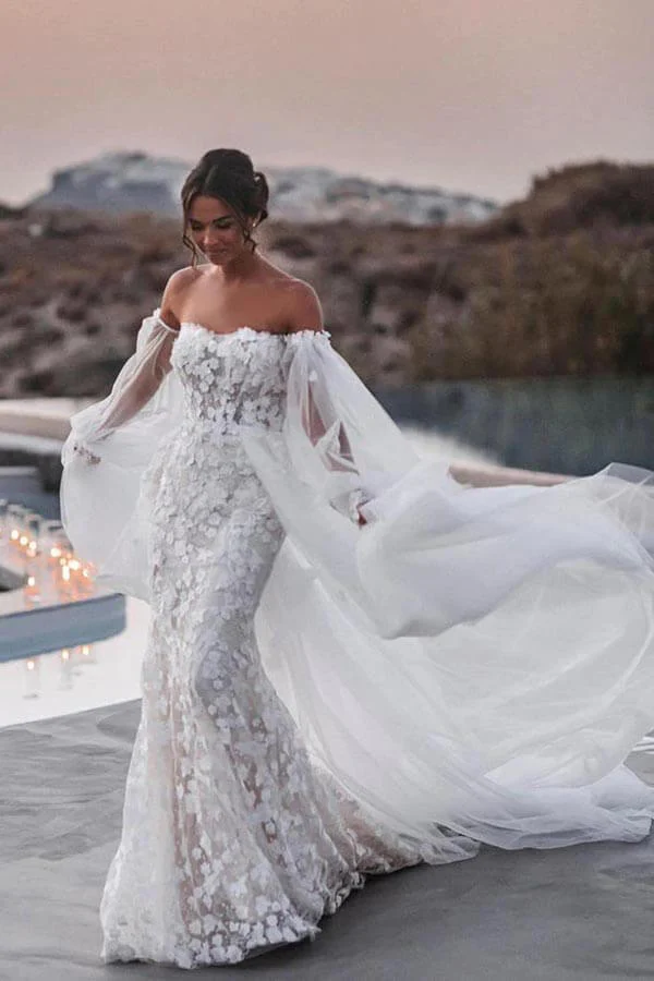 Lace Detachable Trian Satin Off The Shoulder Wedding Dress Lace Detachable Trian Satin Off The Shoulder Wedding Dress