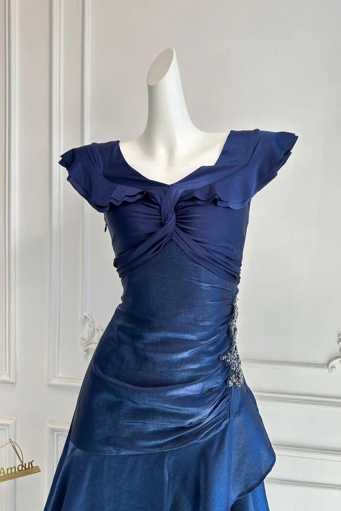Off Shoulder Navy Blue Pleated Layered Prom Dress Party Dress Pgmdress Off Shoulder Navy Blue Pleated Layered Prom Dress Party Dress Pgmdress