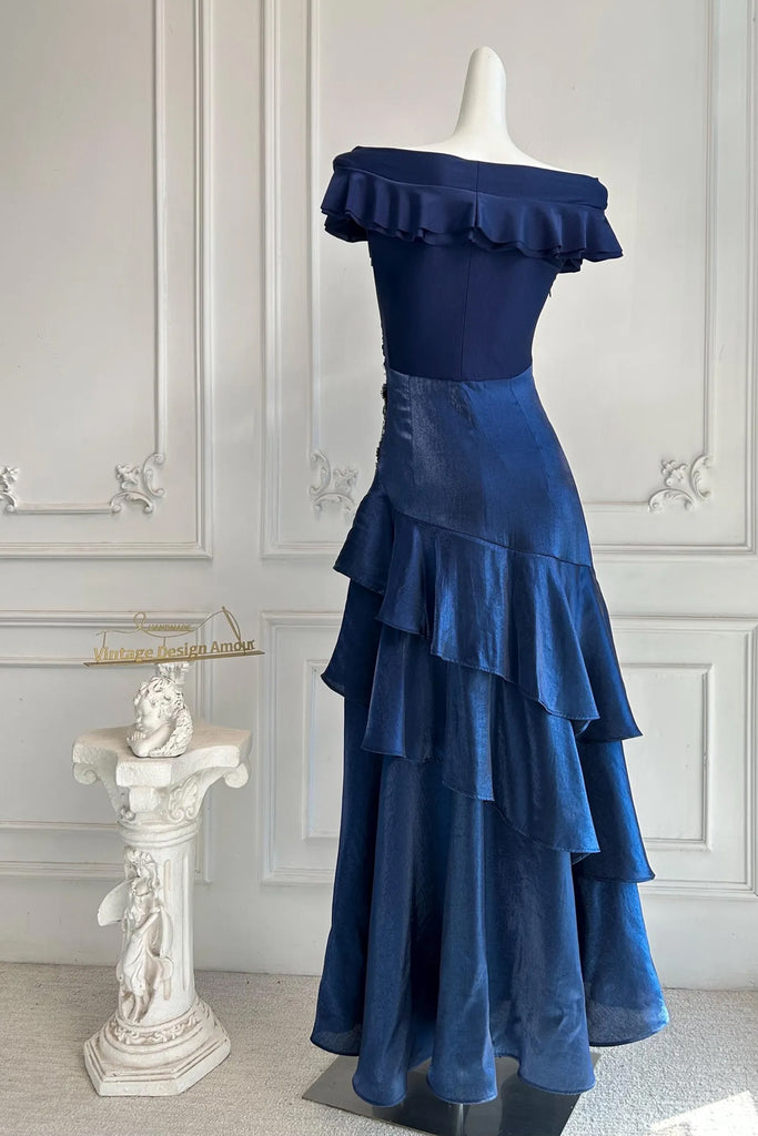 Off Shoulder Navy Blue Pleated Layered Prom Dress Party Dress US18 / Navy Blue Off Shoulder Navy Blue Pleated Layered Prom Dress Party Dress US18 / Navy Blue