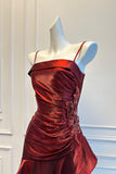 Off Shoulder Pleated Layered Burgundy Prom Dress Party Dress-Pgmdress