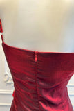Off Shoulder Pleated Layered Burgundy Prom Dress Party Dress-Pgmdress