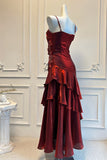 Off Shoulder Pleated Layered Burgundy Prom Dress Party Dress-Pgmdress