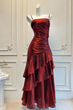 Off Shoulder Pleated Layered Burgundy Prom Dress Party Dress-Pgmdress