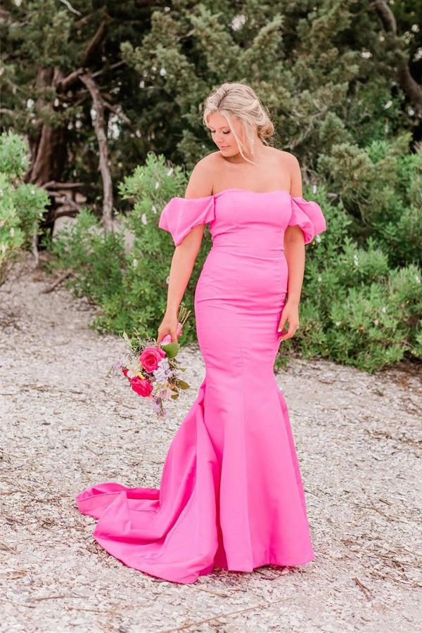 Off Shoulder Strapless Mermaid Long Hot Pink Prom Dress PSK571-Pgmdress