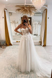 Off Shoulder Sweetheart Lace Appliques Modest Wedding Dress WD666-Pgmdress