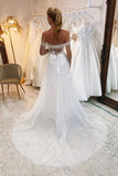 Off Shoulder Sweetheart Lace Appliques Modest Wedding Dress WD666-Pgmdress