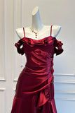 Off The Shoulder Beading Burgundy Red Prom Dress Party Dress-Pgmdress