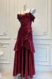 Off The Shoulder Beading Burgundy Red Prom Dress Party Dress-Pgmdress