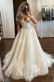 Off The Shoulder Champagne Tulle Wedding Gown Floral Wedding Dress WD713