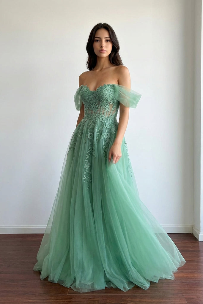Off Shoulder Green Lace Long Prom Dress Green Formal Gown PSK549 Pgmdress Off Shoulder Green Lace Long Prom Dress Green Formal Gown PSK549 Pgmdress
