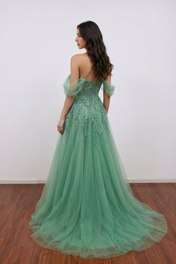 Off Shoulder Green Lace Long Prom Dress Green Formal Gown PSK549 Pgmdress Off Shoulder Green Lace Long Prom Dress Green Formal Gown PSK549 Pgmdress