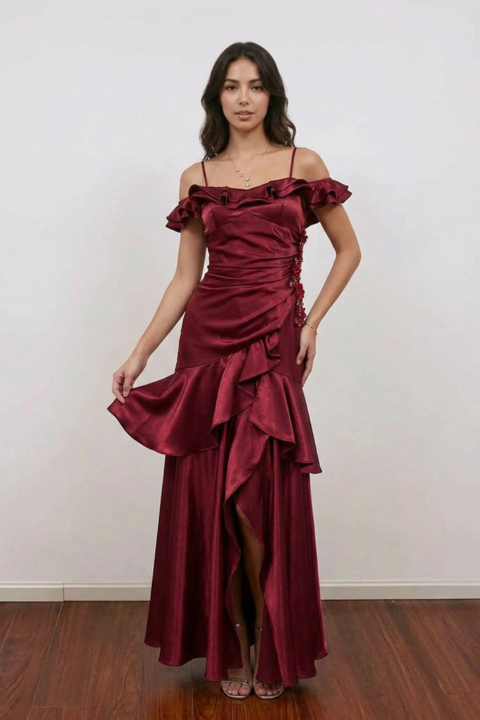 Off The Shoulder Beading Burgundy Red Prom Dress Party Dress-Pgmdress