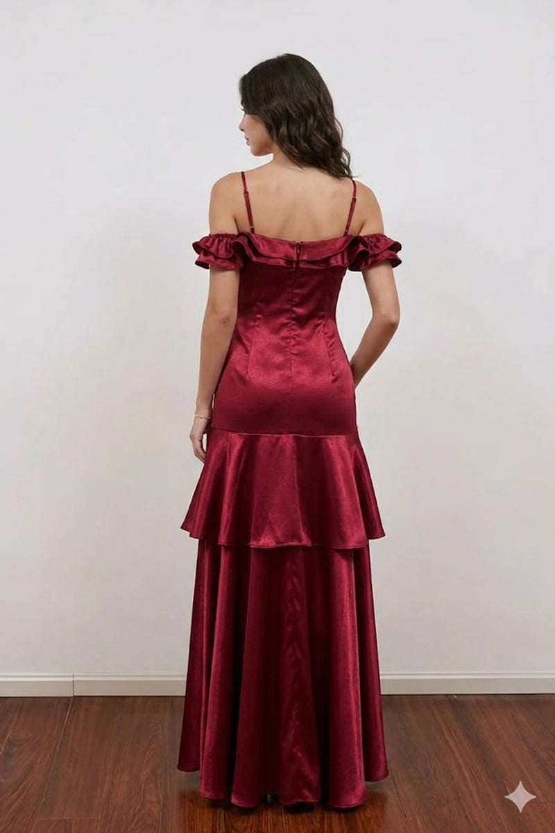 Off The Shoulder Beading Burgundy Red Prom Dress Party Dress-Pgmdress
