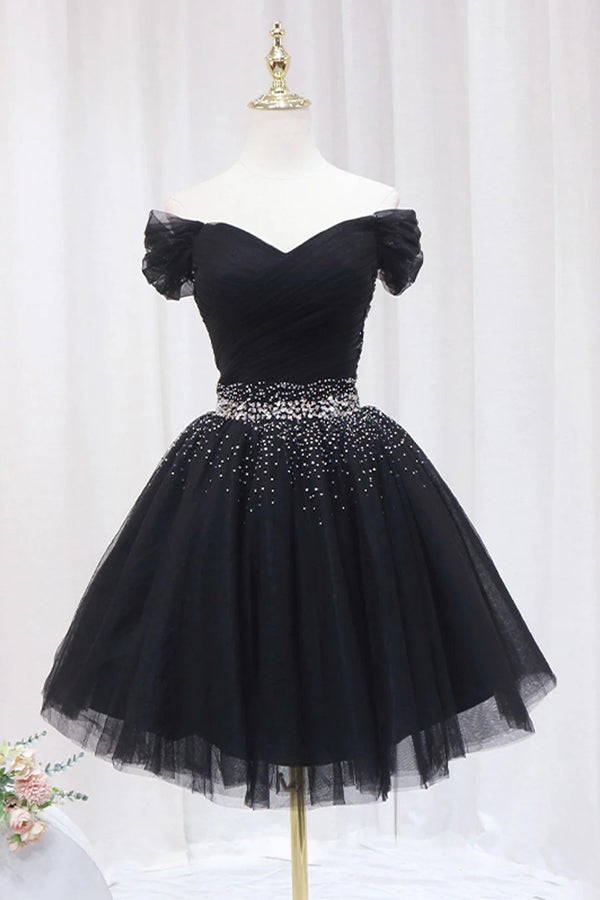 Off The Shoulder Beading Homecoming Dress Tulle Short Prom Dress  PD468-Pgmdress