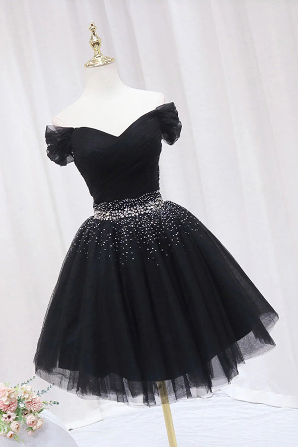 Off The Shoulder Beading Homecoming Dress Tulle Short Prom Dress  PD468-Pgmdress