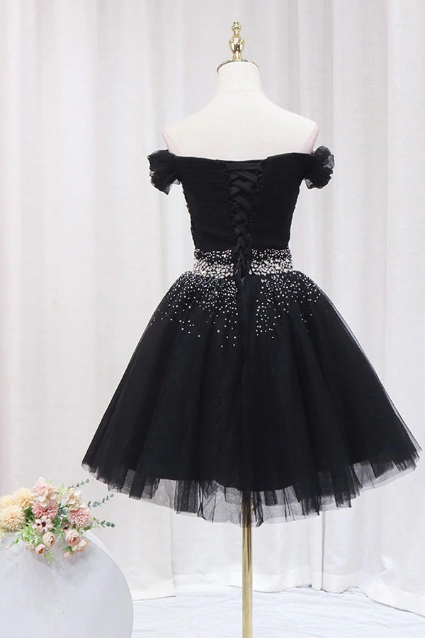 Off The Shoulder Beading Homecoming Dress Tulle Short Prom Dress US2 / Purple Off The Shoulder Beading Homecoming Dress Tulle Short Prom Dress US2 / Purple
