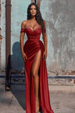 Off The Shoulder Mermaid Prom Dress High Slit Dress With Beading PSK566-Pgmdress